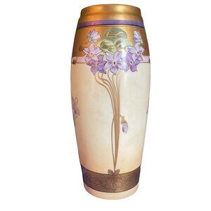 Art Nouveau Pickard Vase Violets Supreme Gold Purple 8.5” Signed 'Fish' 1910-19
